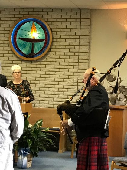 Bagpipe player at the 3/5/2017 Service