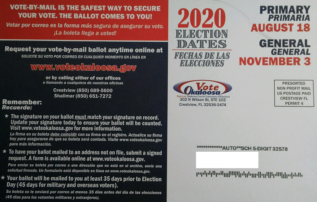 Post Card Voter Registration Side 2